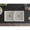Mexen Mario Granitspüle 2-Kammer 820 x 436 mm, weiß, Siphon gold - 6504822000-20-G