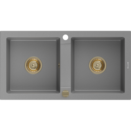 Mexen Mario Granitspüle 2-Kammer 820 x 436 mm, grau, goldener Siphon - 6504822000-71-G