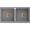 Mexen Mario Granitspüle 2-Kammer 820 x 436 mm, grau, goldener Siphon - 6504822000-71-G