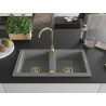 Mexen Mario Granitspüle 2-Kammer 820 x 436 mm, grau, goldener Siphon - 6504822000-71-G