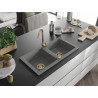 Mexen Mario Granitspüle 2-Kammer 820 x 436 mm, grau, Siphon gold - 6504822000-71-G