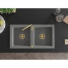 Mexen Mario Granitspüle 2-Kammer 820 x 436 mm, grau, goldener Siphon - 6504822000-71-G
