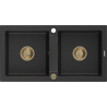 Mexen Mario Granitspüle 2-Kammern 820 x 436 mm, schwarz/silber metallic, goldener Siphon - 6504822000-73-G