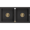 Mexen Mario Granitspüle 2-Kammern 820 x 436 mm, schwarz/silber metallic, Siphon gold - 6504822000-73-G