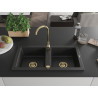 Mexen Mario Granitspüle 2-Kammern 820 x 436 mm, schwarz/silber metallic, goldener Siphon - 6504822000-73-G