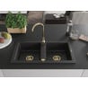 Mexen Mario Granitspüle 2-Kammern 820 x 436 mm, schwarz/silber metallic, Siphon gold - 6504822000-73-G