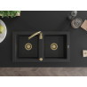 Mexen Mario Granitspüle 2-Kammern 820 x 436 mm, schwarz/silber metallic, goldener Siphon - 6504822000-73-G