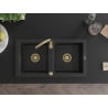 Mexen Mario Granitspüle 2-Kammern 820 x 436 mm, schwarz/silber metallic, Siphon gold - 6504822000-73-G