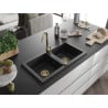 Mexen Mario Granitspüle 2-Kammern 820 x 436 mm, schwarz/silber metallic, Siphon gold - 6504822000-73-G