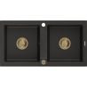 Mexen Mario Granitspüle 2-Kammer 820 x 436 mm, schwarz/gold metallic, goldener Siphon - 6504822000-75-G