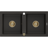 Mexen Mario Granitspüle 2-Kammer 820 x 436 mm, schwarz/goldener Metallic, goldener Siphon - 6504822000-75-G