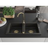 Mexen Mario Granitspüle 2-Kammer 820 x 436 mm, schwarz/gold metallic, goldener Siphon - 6504822000-75-G