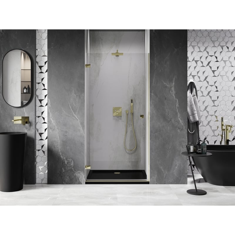 Mexen Lunar-B linke, schwenkbare Duschwand 45 cm, transparent, gold - 832-045-000-50-00-L