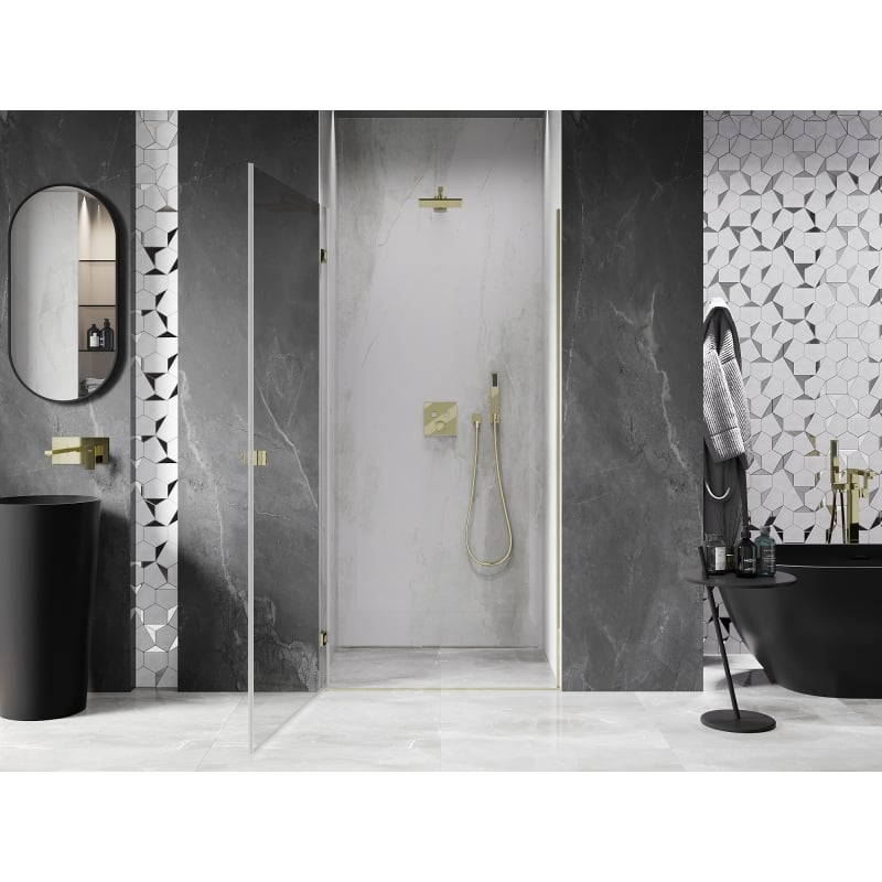 Mexen Lunar-B linke, schwenkbare Duschwand 45 cm, transparent, gold - 832-045-000-50-00-L