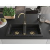 Mexen Mario Granitspüle 2-Kammer 820 x 436 mm, schwarz, goldener Siphon - 6504822000-77-G