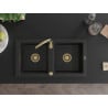 Mexen Mario Granit-Spüle 2-Kammer 820 x 436 mm, schwarz, goldener Siphon - 6504822000-77-G