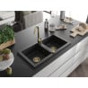 Mexen Mario Granit-Spüle 2-Kammer 820 x 436 mm, schwarz, goldener Siphon - 6504822000-77-G