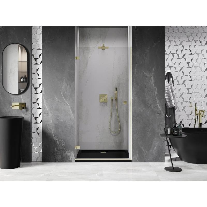 Mexen Lunar-B linke, schwenkbare Duschabtrennung 55 cm, transparent, gebürstetes Gold - 832-055-000-55-00-L