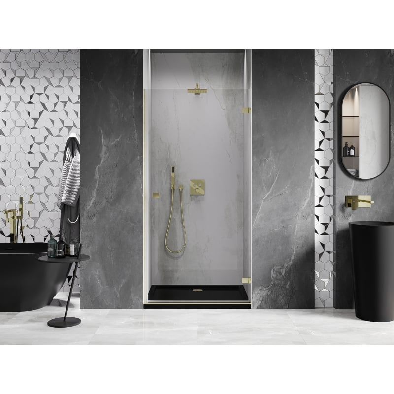 Mexen Lunar-B rechte, pendeltürartige Duschkabine 55 cm, transparent, gebürstetes Gold - 832-055-000-55-00-P