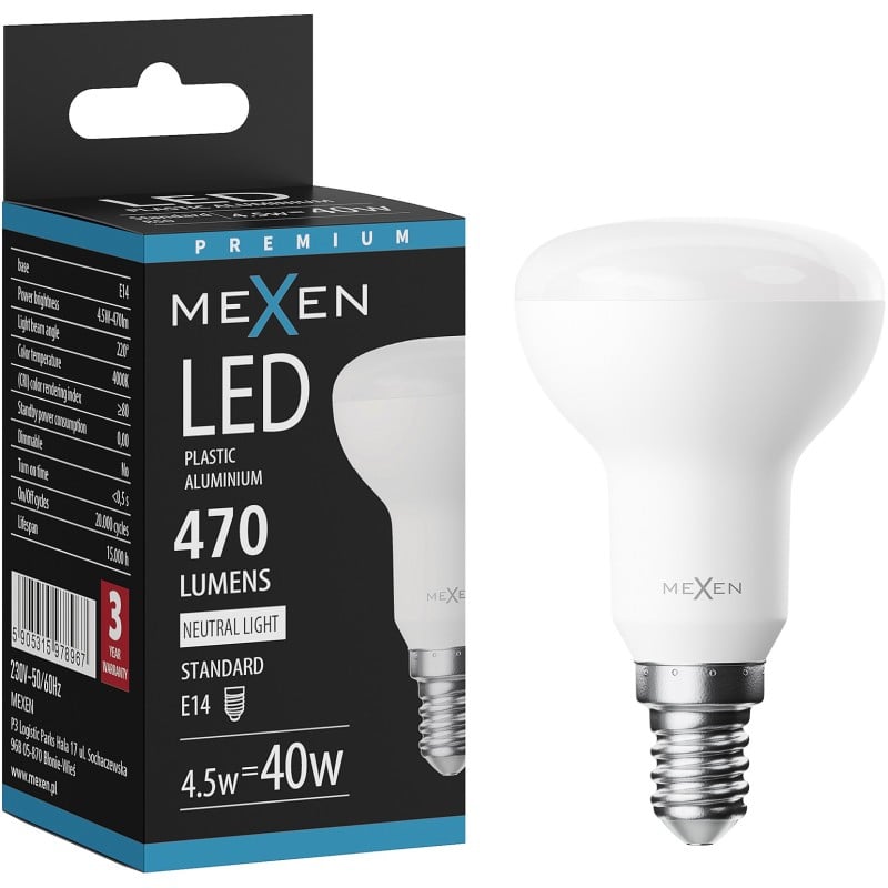 Mexen Nova LED-Glühbirne E14, R50, 4,5W, Neutral - 4000K, 470 lm - L103-E14-0540-01