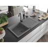 Mexen Leo Granitspüle 1-Becken mit Abtropffläche 900 x 500 mm, grau, schwarzer Siphon - 6501901010-71-B