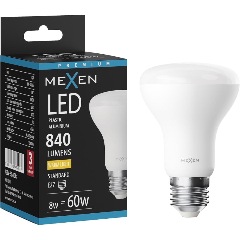 Mexen Nova LED-Glühbirne E27, R63, 8W, Warm - 3000K, 840 lm - L104-E27-0830-01