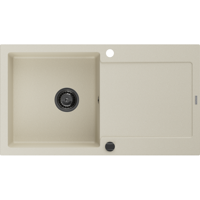 Mexen Leo Granitspüle 1-Becken mit Abtropffläche 900 x 500 mm, beige, Siphon schwarz - 6501901010-69-B