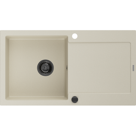 Mexen Leo Granitspüle 1-beckig mit Abtropffläche 900 x 500 mm, beige, schwarzer Siphon - 6501901010-69-B