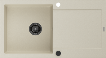 Mexen Leo Granitspüle 1-Becken mit Abtropffläche 900 x 500 mm, beige, Siphon schwarz - 6501901010-69-B