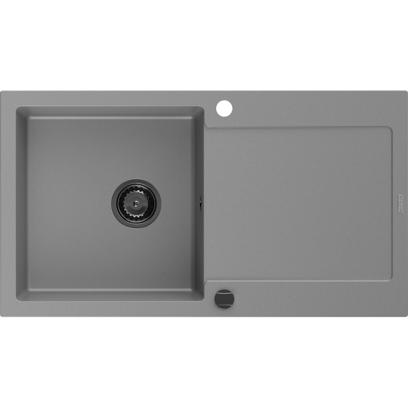 Mexen Leo Granitspüle 1-Becken mit Abtropffläche 900 x 500 mm, grau, schwarzer Siphon - 6501901010-71-B