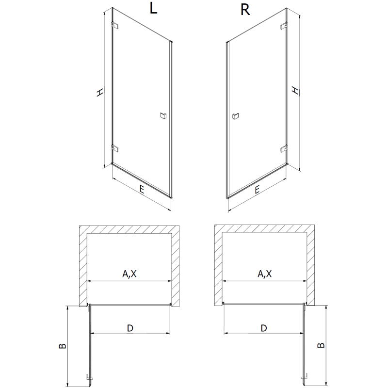 Mexen Lunar-B linke, schwenkbare Duschabtrennung 50 cm, transparent, gebürstetes Nickel - 832-050-000-97-00-L