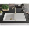 Mexen Leo Granitspüle 1-becken mit Abtropffläche 900 x 500 mm, weiß, goldener Siphon - 6501901010-20-G