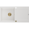 Mexen Leo Granitspüle, 1-becken, mit Abtropffläche, 900 x 500 mm, weiß, Siphon Gold - 6501901010-20-G