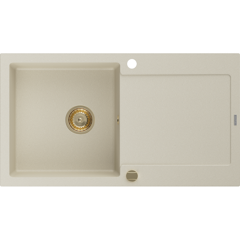 Mexen Leo Granitspüle 1-beckig mit Abtropffläche 900 x 500 mm, beige, Siphon gold - 6501901010-69-G