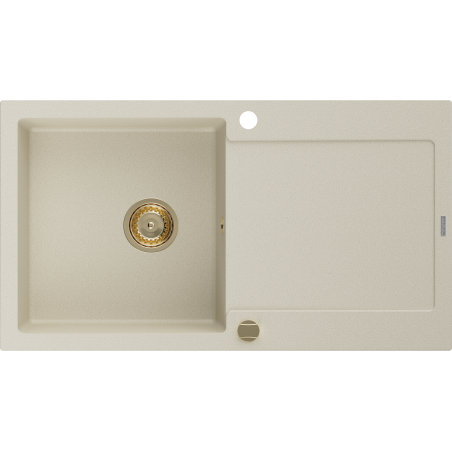 Mexen Leo 1-Kammer Granitspüle mit Abtropffläche 900 x 500 mm, beige, goldener Siphon - 6501901010-69-G