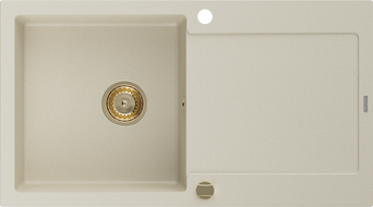 Mexen Leo Granitspüle 1-beckig mit Abtropffläche 900 x 500 mm, beige, Siphon gold - 6501901010-69-G