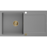 Mexen Leo Granitspüle, 1 Becken mit Abtropffläche, 900 x 500 mm, grau, goldener Siphon - 6501901010-71-G