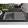 Mexen Leo Granitspüle, 1 Becken mit Abtropffläche, 900 x 500 mm, grau, goldener Siphon - 6501901010-71-G