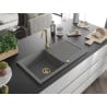 Mexen Leo Granitspüle 1-beckig mit Abtropffläche 900 x 500 mm, grau, Siphon gold - 6501901010-71-G