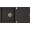 Mexen Leo Granitspüle 1-beckig mit Abtropffläche 900 x 500 mm, schwarz/gold-metallic, goldener Siphon - 6501901010-75-G