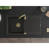 Mexen Leo Granitspüle ein Becken mit Abtropffläche 900 x 500 mm, schwarz/gold Metallic, goldener Siphon - 6501901010-75-G