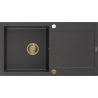 Mexen Leo Granitspüle, 1-becken mit Abtropffläche, 900 x 500 mm, schwarz gesprenkelt, goldener Siphon - 6501901010-76-G