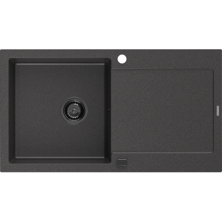 Mexen Leo Granitspüle 1-beckig mit Abtropffläche 900 x 500 mm, schwarz gesprenkelt, schwarzer Siphon - 6501901010-76-B