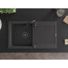Mexen Leo Granitspüle 1-beckig mit Abtropffläche 900 x 500 mm, schwarz gesprenkelt, schwarzer Siphon - 6501901010-76-B
