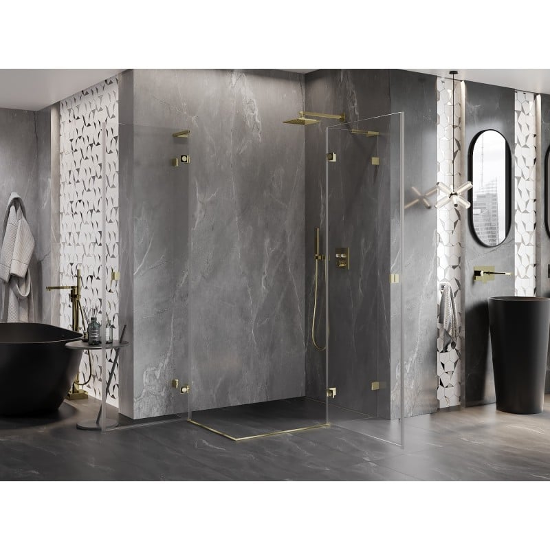 Mexen Lunar L Duo Duschkabine rechtsseitig öffnend 110 x 75 cm, transparent, golden - 834L-110P-075L-50-00