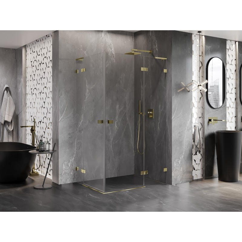 Mexen Lunar L Duo Duschkabine, rechts öffnend, 110 x 85 cm, transparent, gold - 834L-110P-085L-50-00