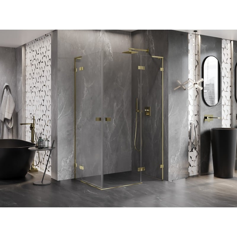 Mexen Lunar L Duo-Duschkabine, schwenkbar, rechts, 110 x 95 cm, transparent, gold - 834L-110P-095L-50-00