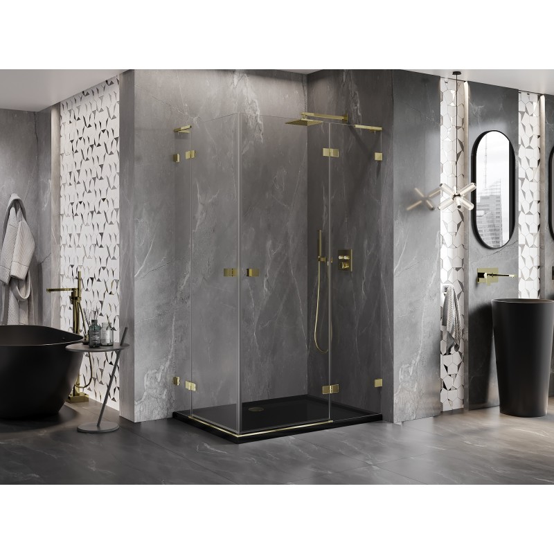 Mexen Lunar L Duo Duschkabine, aufklappbar, rechts, 110 x 100 cm, transparent, gold - 834L-110P-100L-50-00