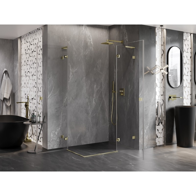 Mexen Lunar L Duo Duschkabine schwenkbar rechts 85 x 70 cm, transparent, gebürstet gold - 834L-085P-070L-55-00