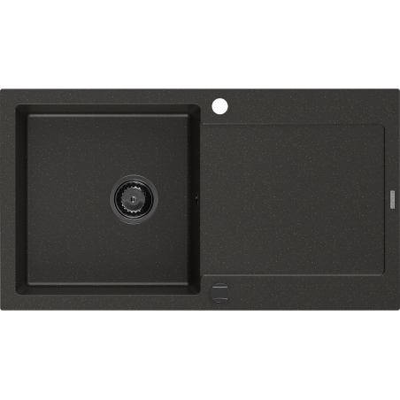 Mexen Leo Granitspüle 1-Becken mit Abtropffläche 900 x 500 mm, schwarz/goldener Metallic, schwarzer Siphon - 6501901010-75-B